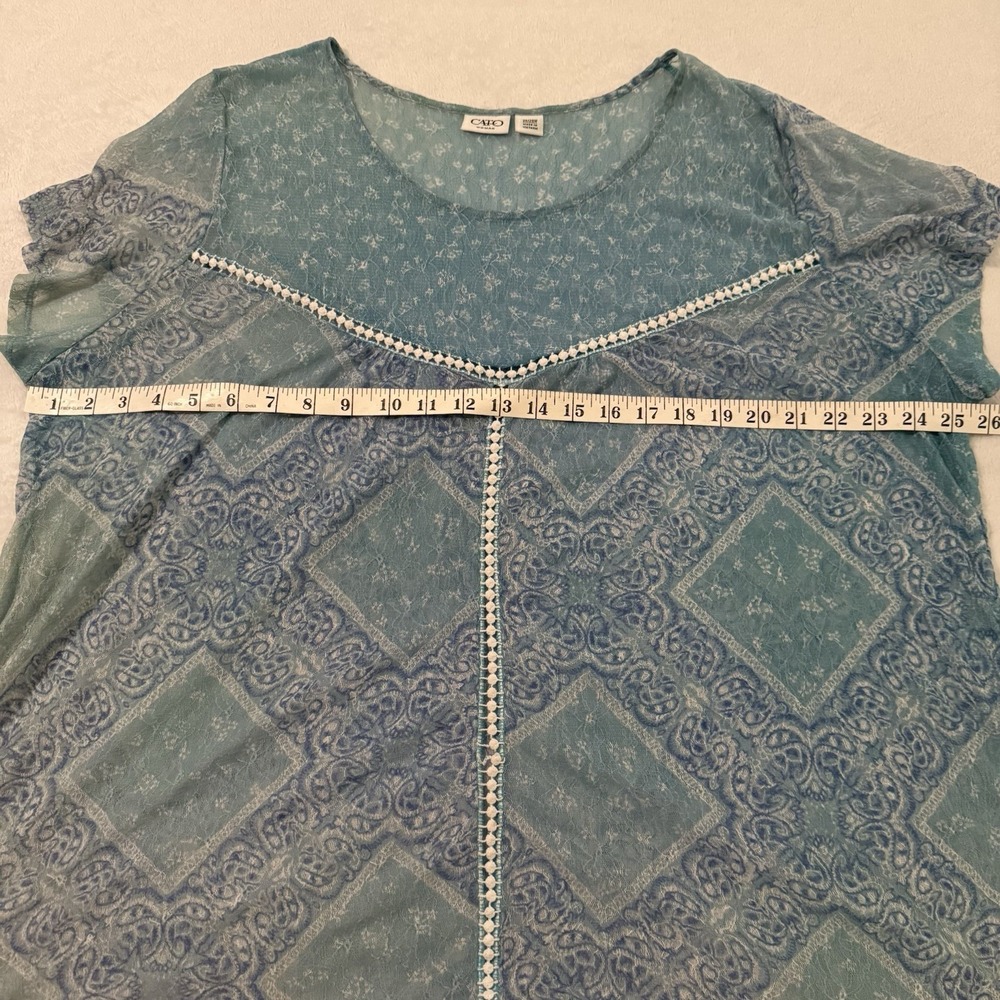 Cato Blue Teal Mesh Top 26/28W Ethereal Boho Whimsical Flowy Airy Semi Sheer - Picture 10 of 14